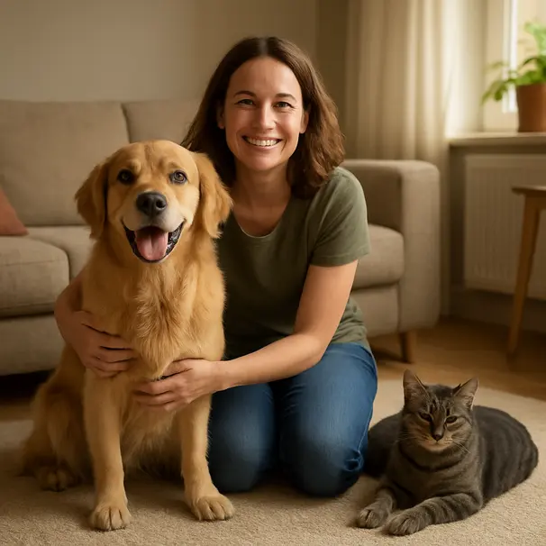 Kjæledyreier som ser på en pet carer-profil med anmeldelser på en nettbrett