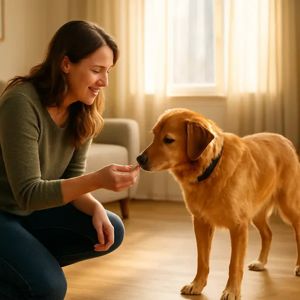 Første møte mellom hund og dog sitter hjemme.