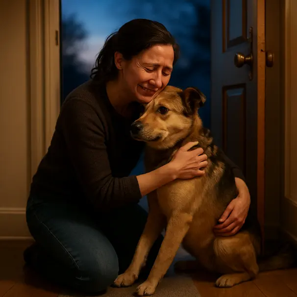Hjemkomst og gjenforening mellom eier og hund.